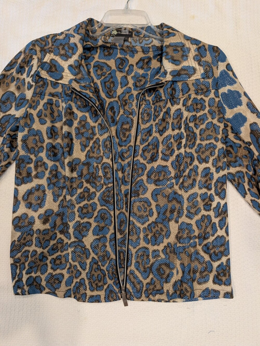 DOMEE, INC International Concepts Blue and Tan Leopard Print Bomber Jacket & Top